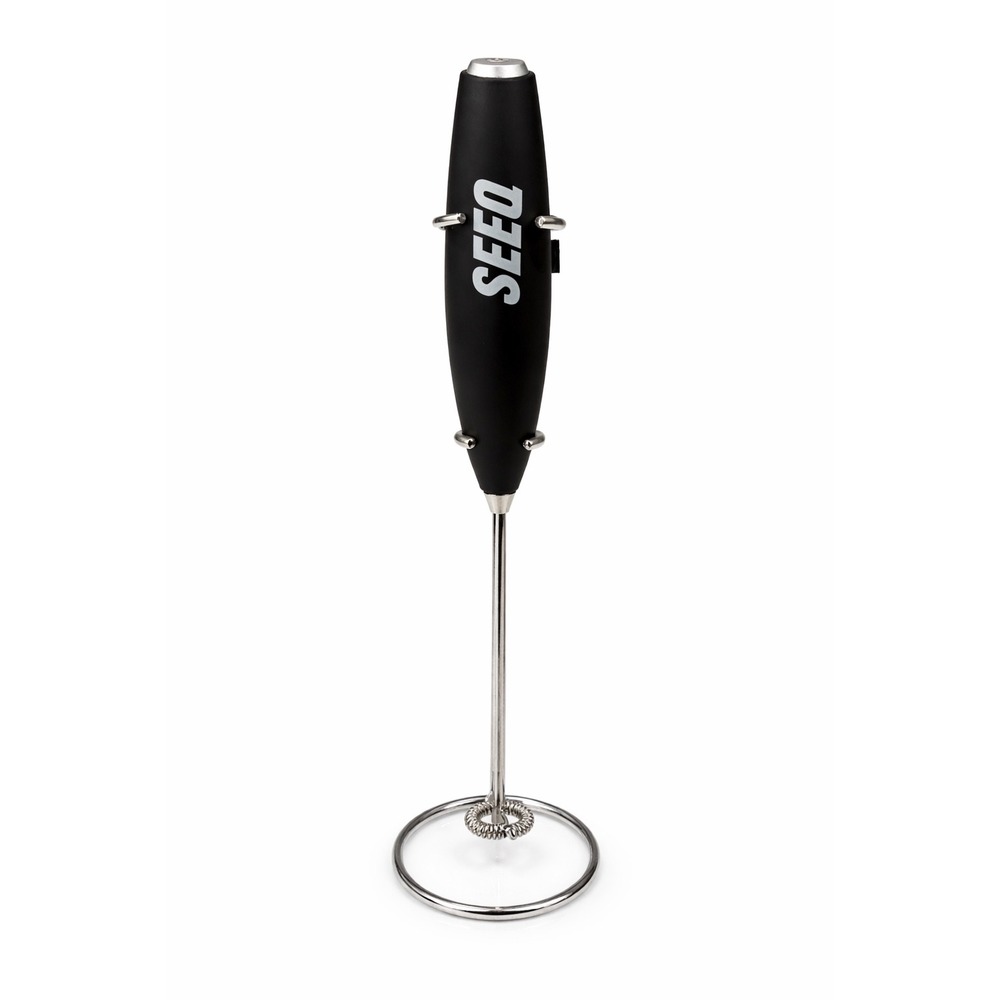 Handheld Milk Frother Electric Foam Maker w/ Stand SEEQ Black NEW No Box